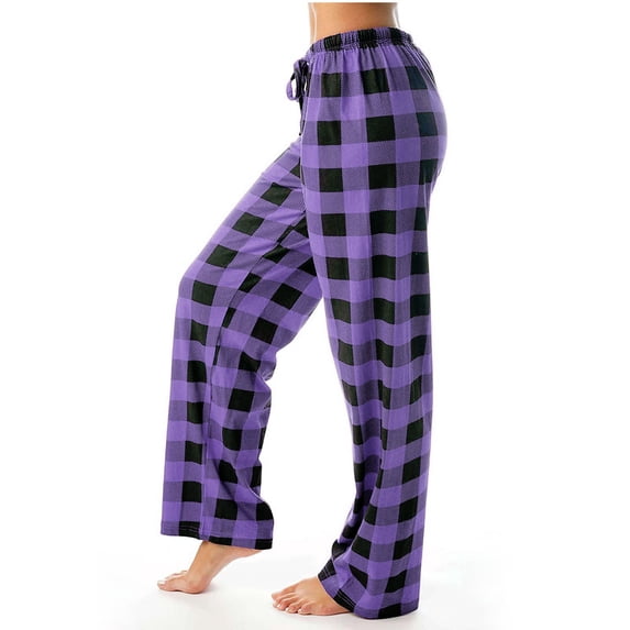 hoksml Women's Casual Pull On Drawstring Waist Plaid Pajama Pants Soft Flannel Relaxed Fit for Loungewear and Sleep