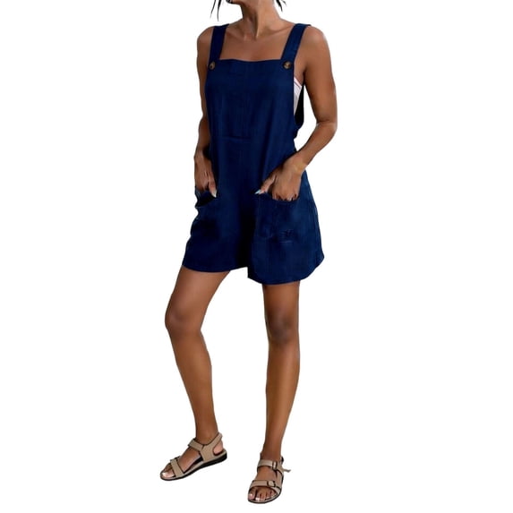 hoksml Women's Casual Short Overalls, Sleeveless Bib Romper Shorts with Pockets, Solid Color Summer Everyday Jumpsuit