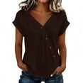 thumbnail image 1 of hoksml Women's Casual Short Sleeve Button Blouse, V-Neck Cotton Loose Fit Top Solid Color Summer Shirt, 1 of 5