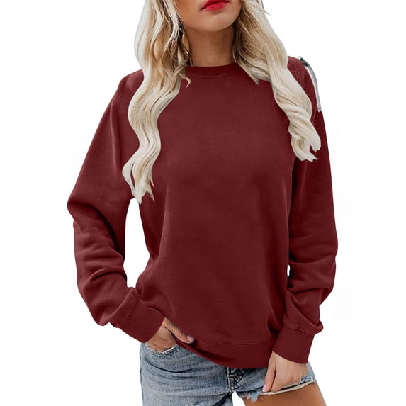 hoksml Women's Casual Sweatshirts Solid Color Fashionable Loose Long Sleeved with Shoulder Sleeves Zippered Pullovers Top