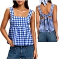 thumbnail image 1 of hoksml Women's Checkered Print Square Neck Tank Top, Back Tie Sleeveless Babydoll Blouse, 1 of 8