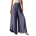 thumbnail image 1 of hoksml Women's Chiffon Wide Leg Palazzo Pants, High Waist Flowy Trousers with Pockets for Summer, 1 of 7