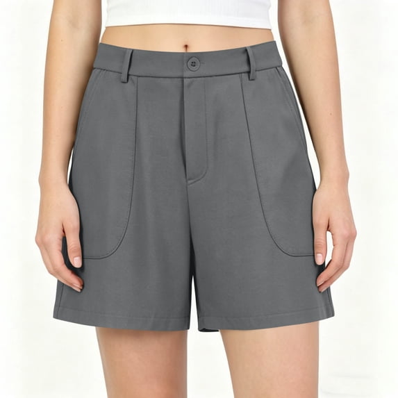 hoksml Women's Chino Shorts - Mid Rise Button Closure with Large Pockets, Casual Everyday Shorts