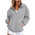 thumbnail image 1 of hoksml Women's Collared Sweatshirt, Half Button Long Sleeve Pullover Top with Pockets, Loose Fit Solid Color Casual, 1 of 8