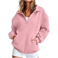 thumbnail image 1 of hoksml Women's Collared Sweatshirt, Half Button Long Sleeve Pullover Top with Pockets, Loose Fit Solid Color Casual, 1 of 8