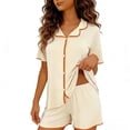 thumbnail image 1 of hoksml Women's Contrast Piping Button-Down Pajama Set Short Sleeve Top and Shorts, 2-Piece Loungewear Set, 1 of 6