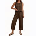 thumbnail image 1 of hoksml Women's Contrast Stitch Sleeveless Top and Drawstring Culotte Pants Set, 2 Piece Casual Outfit, 1 of 9