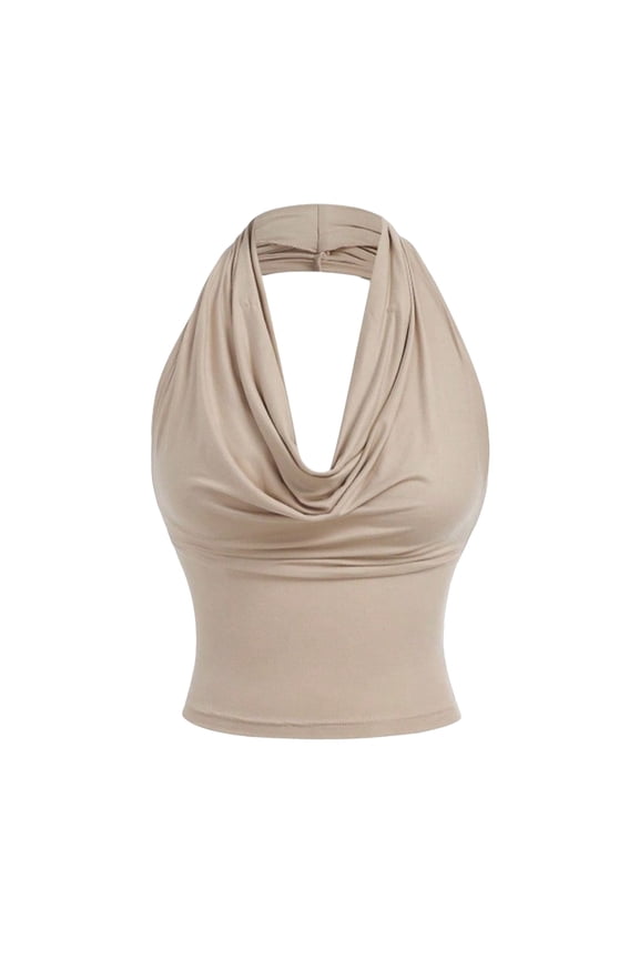 Women's Convertible Draped Crop Tops Multi-Way Halter Off Shoulder Ruched Tank Tops