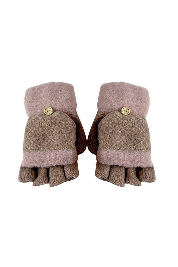 Women's Convertible Flip Mittens Touchscreen Fingerless Gloves Thermal Knit with Fold-over Mitten Cap Solid Color Winter Gloves