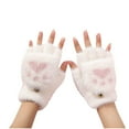 thumbnail image 1 of hoksml Women's Convertible Mittens Fingerless Gloves with Flip Cover Cute Plush Animal Gloves for Writing Touchscreen Warm Fleece Lined Winter Gloves, 1 of 2