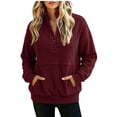 thumbnail image 1 of hoksml Women's Corduroy Henley Sweatshirt Stand Collar Pocket Long Sleeve Loose Pullover for Casual Travel Soft, 1 of 6