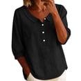 thumbnail image 1 of hoksml Women's Cotton Collared Blouse, 3/4 Sleeve Henley Button Tunic Top, Casual Loose Fit Solid Color Shirt, 1 of 6