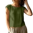 thumbnail image 1 of hoksml Women's Cotton Linen Cap Sleeve Top, Round Neck Casual Blouse, Loose Fit Summer Daily Office Wear Shirt, 1 of 9