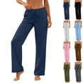 thumbnail image 1 of hoksml Women's Cotton Linen Straight Leg Pants Elastic Drawstring Waist Casual Loose Trousers with Pockets, 1 of 9