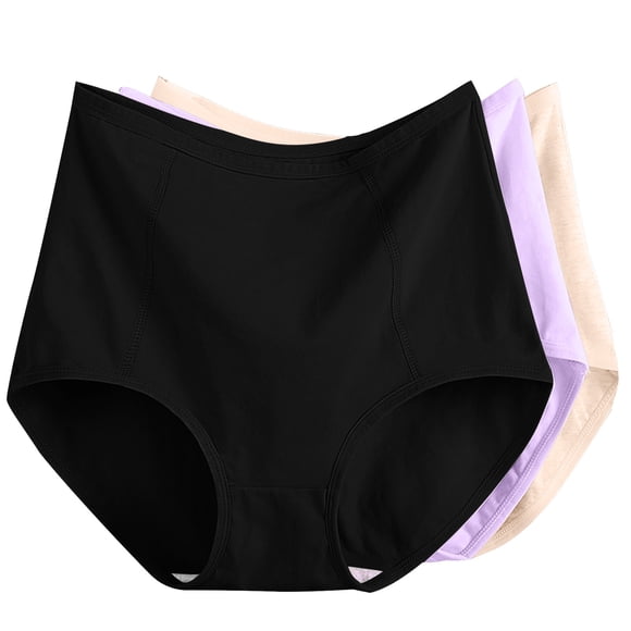 hoksml Women's Cotton Underwear Plus Size Panties Solid Color High Waist Leak Proof Lingerie Briefs 3 Pack, Size XL-6XL 2025 on Clearance