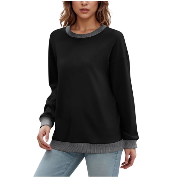 hoksml Women's Crewneck Sweatshirts Fall Winter Long Sleeved Solid Color Pullover Top T Shirts Comfortable Soft Bottom Shirt