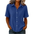 thumbnail image 1 of hoksml Women's Crinkle Button Down Shirt, Short Sleeve Collared Blouse, Casual Loose Fit Top for Daily and Office Wear, 1 of 6