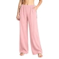 thumbnail image 1 of hoksml Women's Crinkle Wide Leg Pants Drawstring Elastic Waist Textured Lounge Trousers with Pockets for Daily Wear And Everyday Commuting, 1 of 6