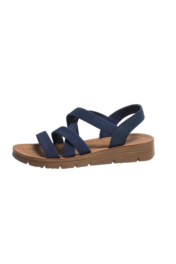 Women's Crisscross Strap Flat Sandals, Elastic Slingback, Black Blue Khaki