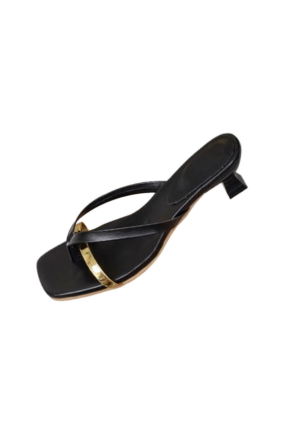 Women's Crisscross Strap Kitten Heels, Square Toe Open Back Slides with Gold Accent for Party and Daily Wear