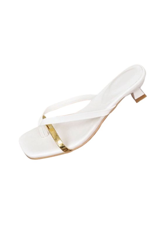 Women's Crisscross Strap Kitten Heels, Square Toe Open Back Slides with Gold Accent for Party and Daily Wear