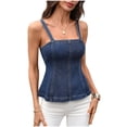 thumbnail image 1 of hoksml Women's Denim Corset Cami Tops Adjustable Spaghetti Strap Square Neck Back Zipper Peplum Hem Blouses, 1 of 8