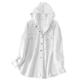 thumbnail image 1 of hoksml Women's Denim Shacket with Hood, Long Sleeve Button Down Oversized Top, Relaxed Fit Utility Jacket with Pockets for Daily Casual Outfit, 1 of 7
