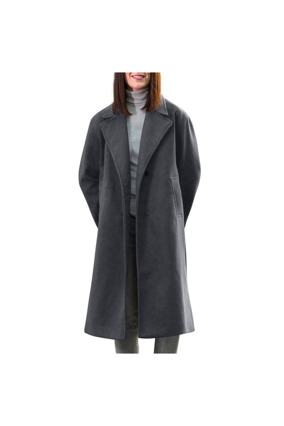 Women's Double Faced Wool Jacket Solid Color Casual Notch Lapel Long Sleeve Button Front Fall Coat with Pockets