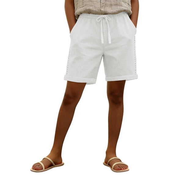 hoksml Women's Drawstring Waist Cotton Shorts, Casual Bermuda Shorts Breathable Summer Shorts for Daily and Vacation Wear