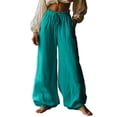 thumbnail image 1 of hoksml Women's Drawstring Waist Wide Leg Pants, Casual Cotton Baggy Trousers with Pockets, 1 of 6