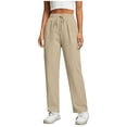 thumbnail image 1 of hoksml Women's Elastic Waist Drawstring Cargo Pants, Cotton Linen Straight Leg Casual Trousers with Pockets, 1 of 9