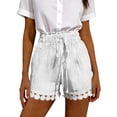 thumbnail image 1 of hoksml Women's Elastic Waist Lace Trim Shorts, Casual High Waist Drawstring Shorts with Scalloped Hem, 1 of 8