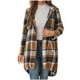 thumbnail image 1 of hoksml Women's Fall Coats Mid-Length Plaid Hooded Zip-Up Cardigan Jackets Relaxed Fit with Pockets, 1 of 6