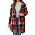 thumbnail image 1 of hoksml Women's Fall Coats Mid-Length Plaid Hooded Zip-Up Cardigan Jackets Relaxed Fit with Pockets, 1 of 6