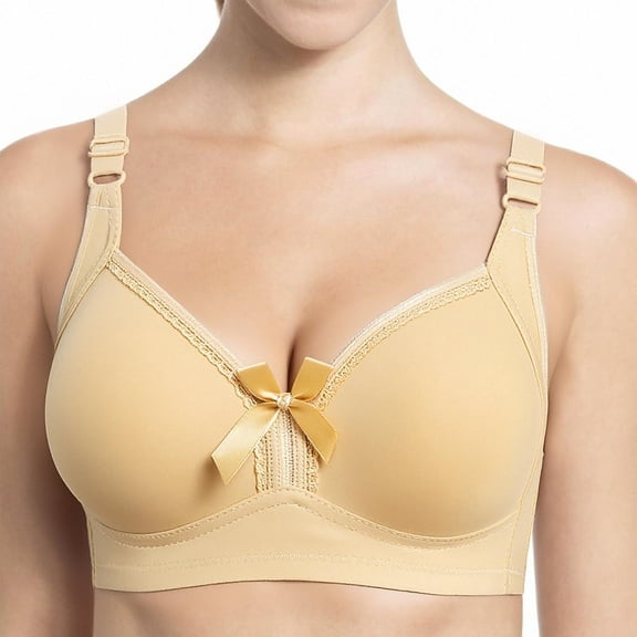 hoksml Women's Fashion Bow Bralette - 3-Row Back Closure Wireless Push-Up Bra, Breathable Comfortable for B/C Cup and Plus Size