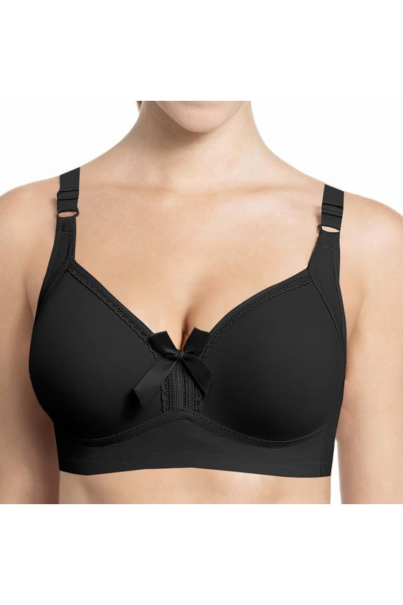 Women's Fashion Bow Bralette - 3-Row Back Closure Wireless Push-Up Bra, Breathable Comfortable for B/C Cup and Plus Size