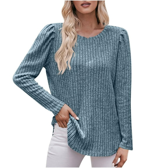 hoksml Women's Fashion Solid Colour Long Sleeves Tops Crew Neck Casual Tee Blouses Sweatshirt for Women