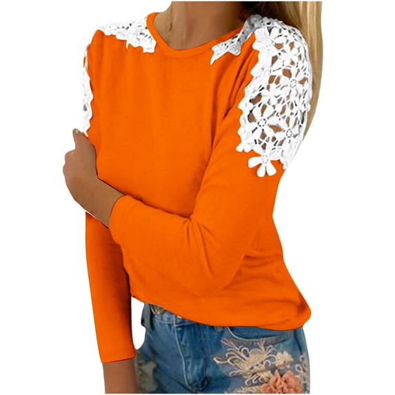 hoksml Women's Fashion Solid Colour Long Sleeves Tops Crew Neck Casual Tee Blouses Sweatshirt for Women