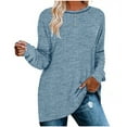 thumbnail image 1 of hoksml Women's Fashion Solid Colour Long Sleeves Tops Crew Neck Casual Tee Blouses Sweatshirt for Women, 1 of 5