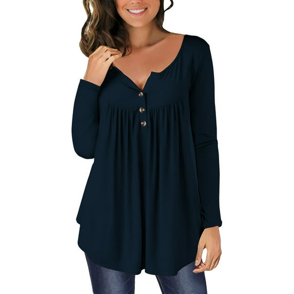hoksml Women's Fashion Solid Colour Long Sleeves Tops Crew Neck Casual Tee Blouses Sweatshirt for Women