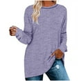 thumbnail image 1 of hoksml Women's Fashion Solid Colour Long Sleeves Tops Crew Neck Casual Tee Blouses Sweatshirt for Women, 1 of 5