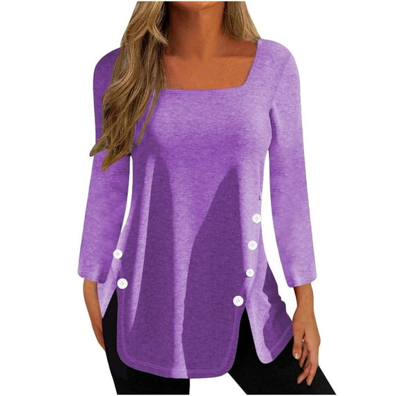 hoksml Women's Fashion Solid Colour Long Sleeves Tops Crew Neck Casual Tee Blouses Sweatshirt for Women