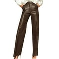 thumbnail image 1 of hoksml Women's Faux Leather Pants High Waisted Straight Leg Retro Casual Trousers with Front Zipper and Side Pockets, Solid Color, 1 of 9