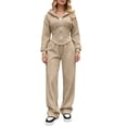 thumbnail image 1 of hoksml Women's Fleece Lined Hooded Tracksuit Set, Zip Up Cropped Hoodie and Wide Leg Pants 2 Piece Outfit, Casual Daily Loungewear, 1 of 7