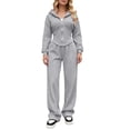 thumbnail image 1 of hoksml Women's Fleece Lined Hooded Tracksuit Set, Zip Up Cropped Hoodie and Wide Leg Pants 2 Piece Outfit, Casual Daily Loungewear, 1 of 7