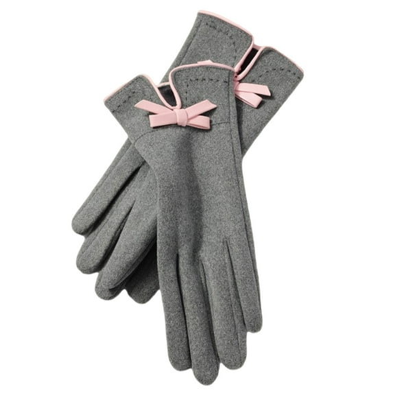 hoksml Women's Fleece Lined Knit Gloves with Bow - Solid Color Winter Warm Thermal Gloves for Women