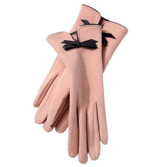 hoksml Women's Fleece Lined Knit Gloves with Bow - Solid Color Winter Warm Thermal Gloves for Women