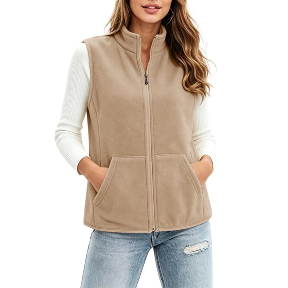 hoksml Women's Fleece Stand Collar Vest, Zip Up Sleeveless Loose Casual Layering Gilet for Spring Fall Winter