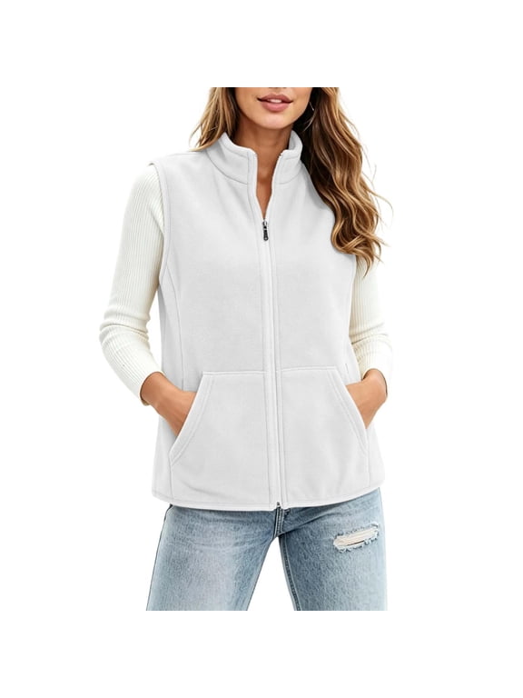 Women's Fleece Stand Collar Vest, Zip Up Sleeveless Loose Casual Layering Gilet for Spring Fall Winter