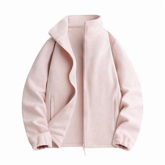 hoksml Women's Fleece Stand Collar Zip Up Jacket, Long Sleeve Solid Casual Outerwear with Side Pockets